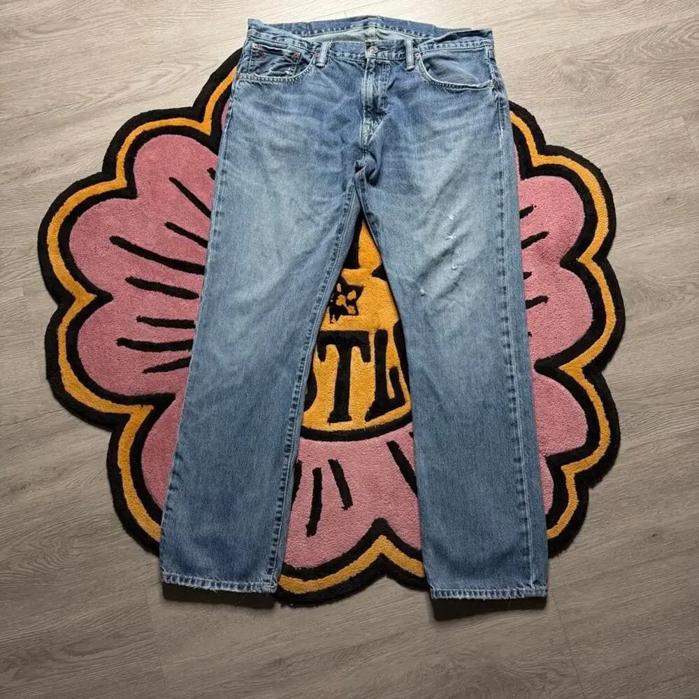 Polo Ralph Lauren The Hampton Straight Distressed Stonewash Denim Jeans 34x30